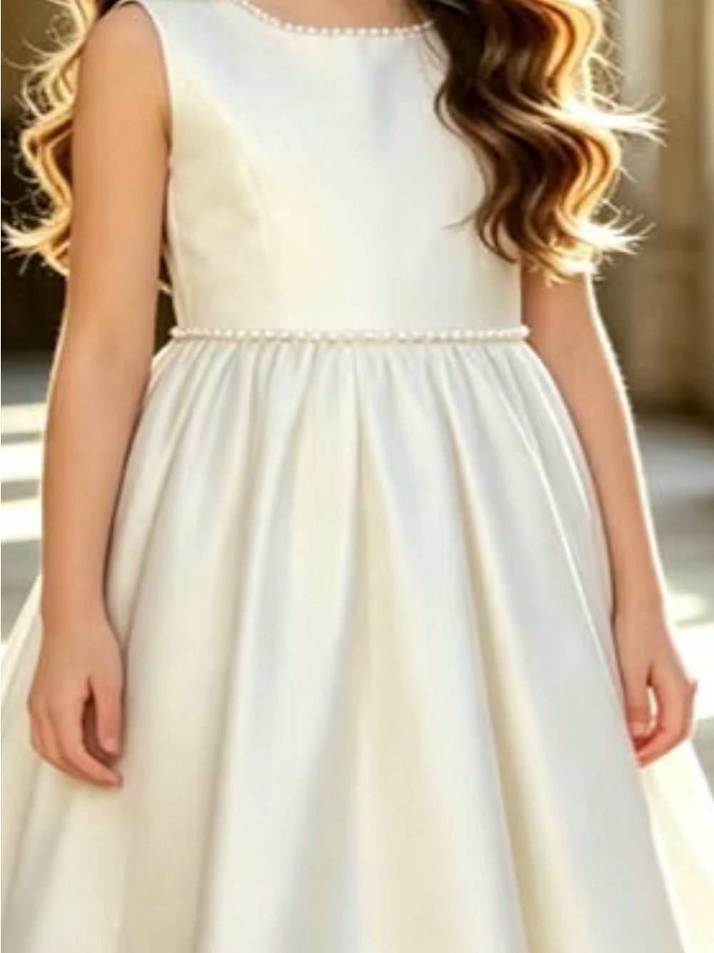 Source Unknown White Pearl-Trim Satin Party Dress for Girls